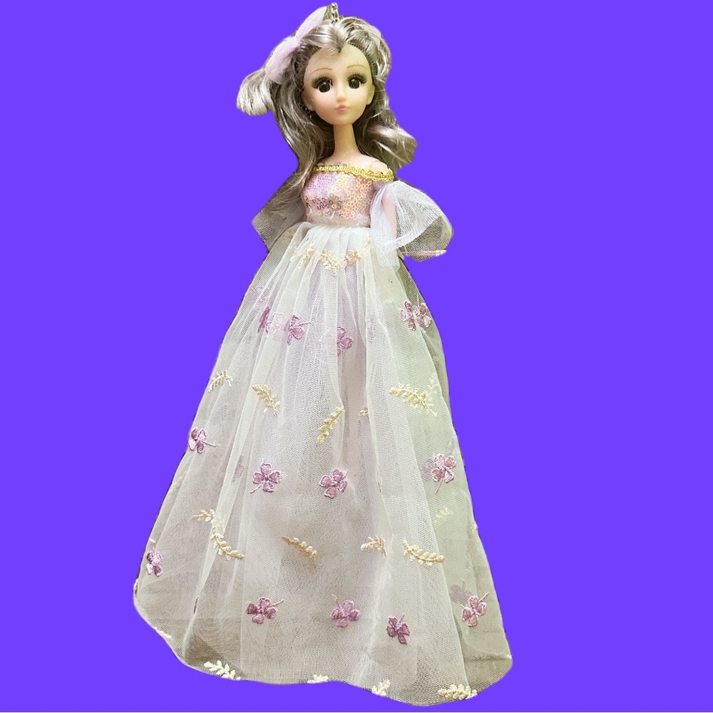Elegant Doll with White and Purple Dress